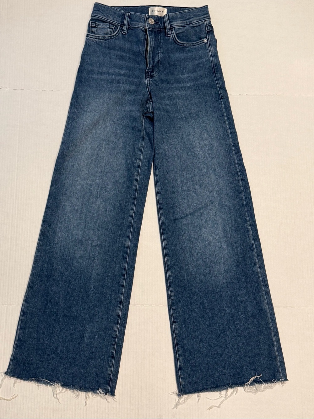 Frame Denim Le Slim Palazzo Raw Fray Wide Leg Jeans Cropped Sz 25